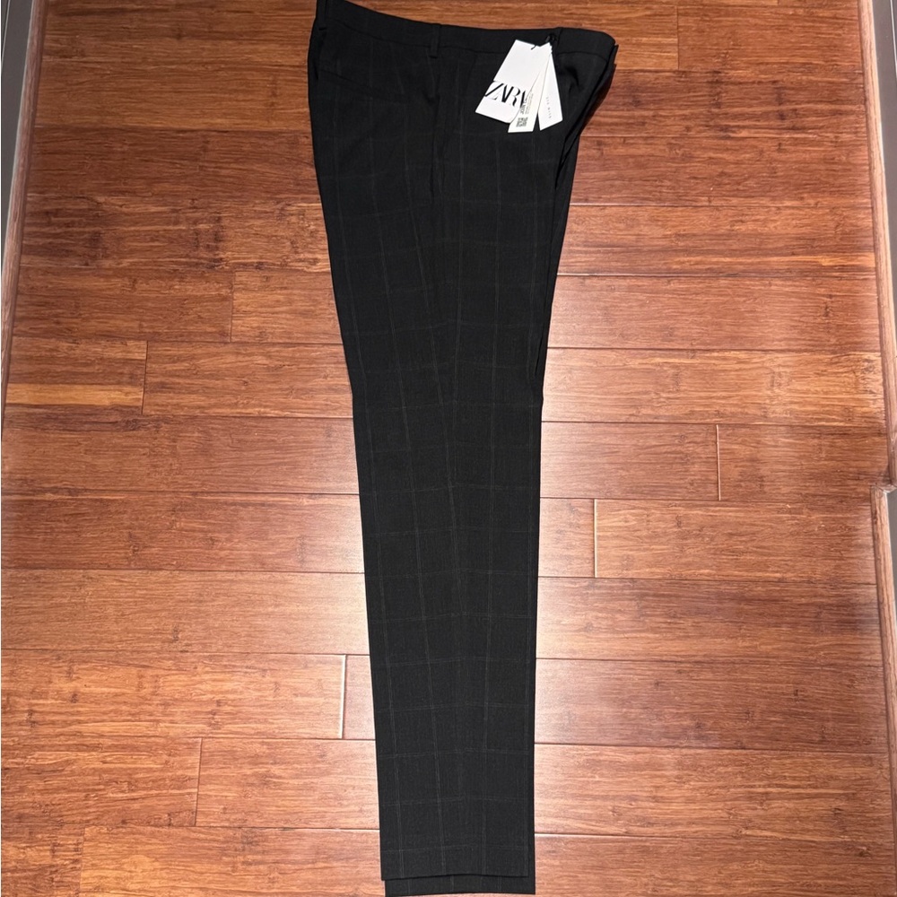 Zara Charcoal Plaid Slim Fit Pants